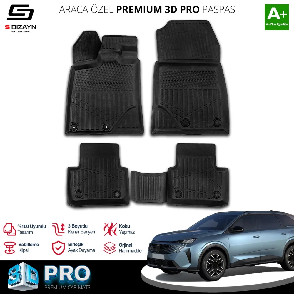 S-Dizayn Peugeot 5008 Hybrid 3D Pro Havuzlu Paspas 2024 Üzeri A+ Kalite