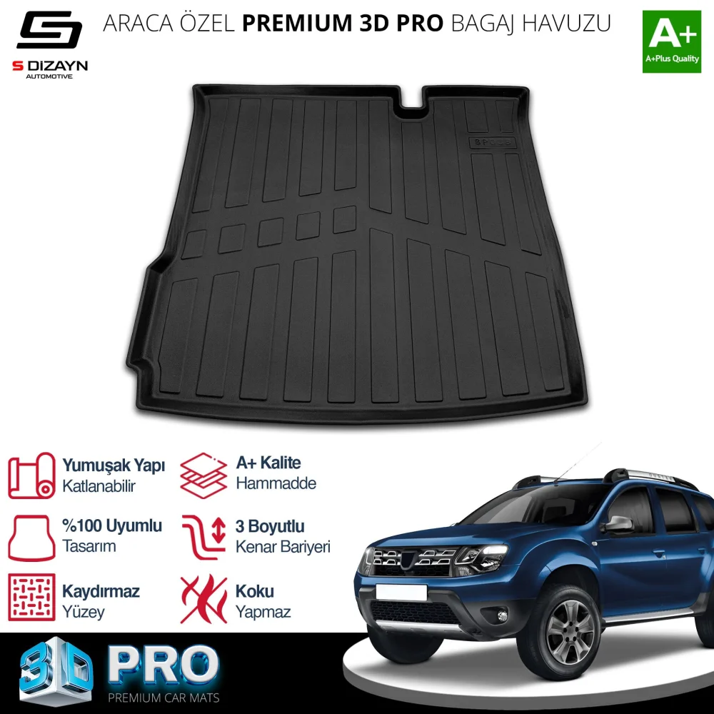 S-Dizayn Dacia Duster 4X2 3D Pro Bagaj Havuzu 2018-2022 A+ Kalite