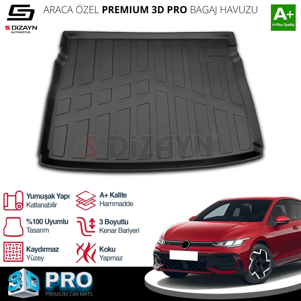 S-Dizayn VW Golf 8 3D Pro Bagaj Havuzu Üst Bagaj 2021-2024 A+ Kalite