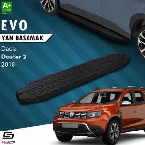 Dacia Duster 2017-2024 (HM) uyumlu 2 Evo Siyah Yan Basamak 183 Cm 2018-2023 A+ Kalite modelleri DRS Tuning'de. Kaliteli malzeme, hızlı kargo ve güvenli