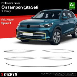S-Dizayn VW Tiguan 3 Krom Ön Tampon Çıta Seti 7 Prç. 2024 Üzeri A+ Kalite thumb 1