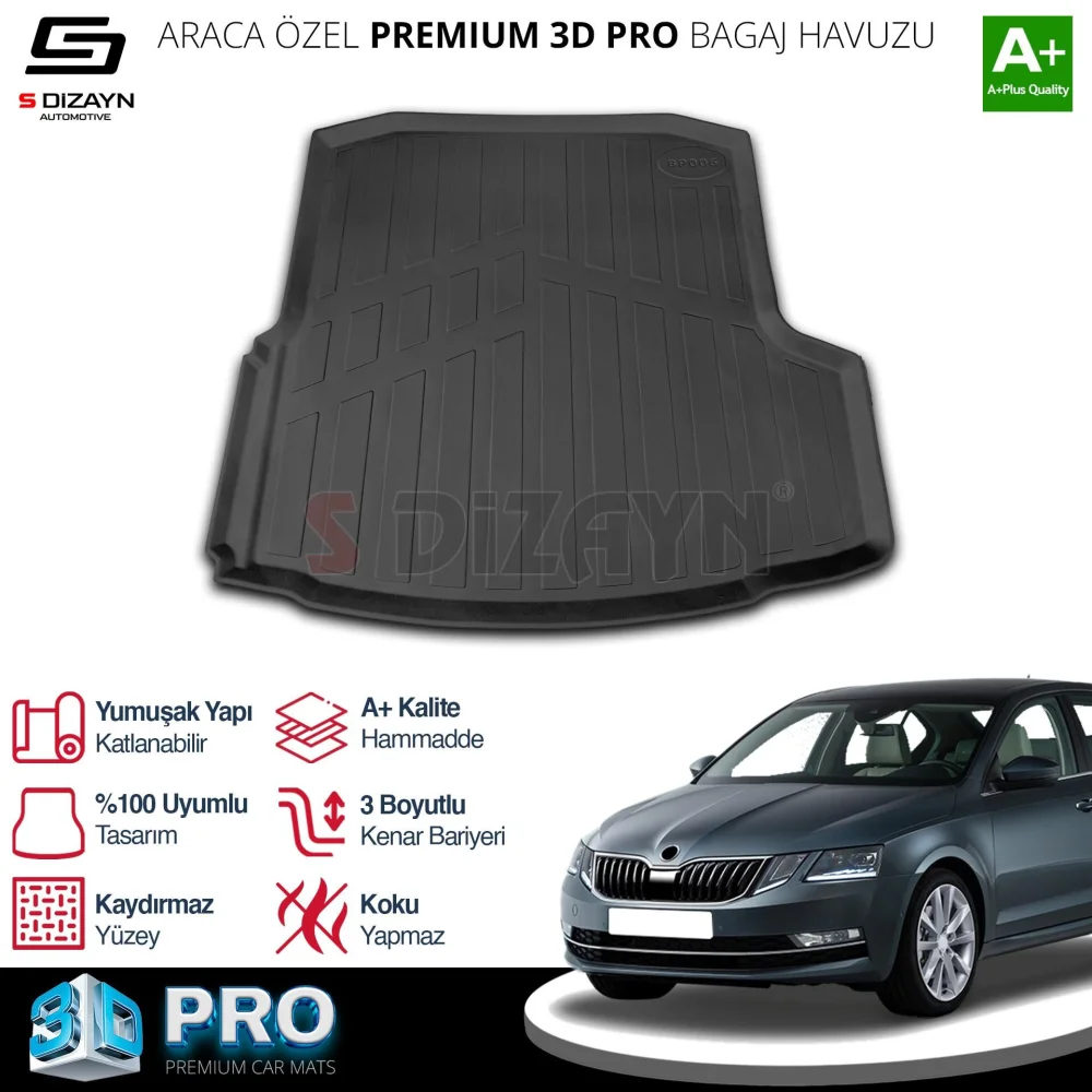S-Dizayn Skoda Octavia 3D Pro Bagaj Havuzu 2013-2017 A+ Kalite