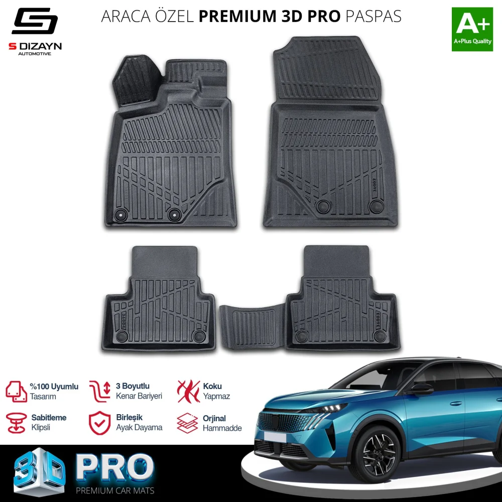 S-Dizayn Peugeot 3008 3 3D Pro Havuzlu Paspas 2024 Üzeri A+ Kalite