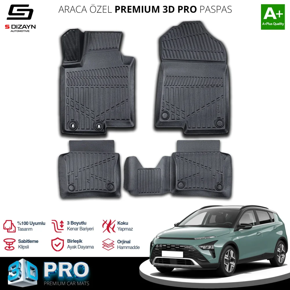S-Dizayn Hyundai Bayon 3D Pro Havuzlu Paspas 2021 Üzeri A+ Kalite