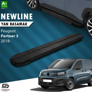 Peugeot Partner 2018-Günümüz (K9) uyumlu 3 Uzun Şase NewLine Siyah Yan Basamak 213 Cm 2018 Üzeri A+ Kalite modelleri DRS Tuning'de. Kaliteli malzeme, hızlı