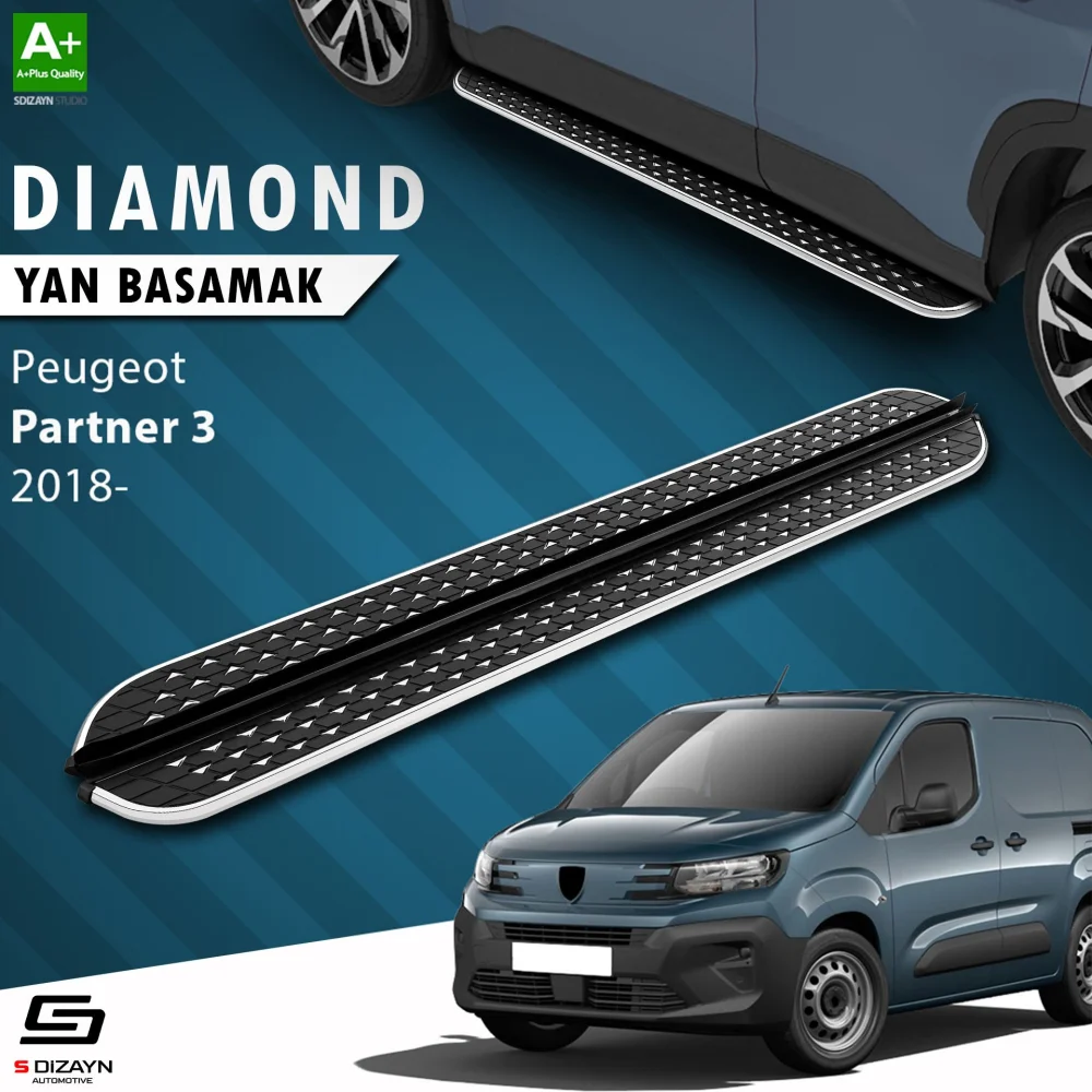 S-Dizayn Peugeot Partner 3 Diamond Krom Yan Basamak 203 Cm 2018 Üzeri