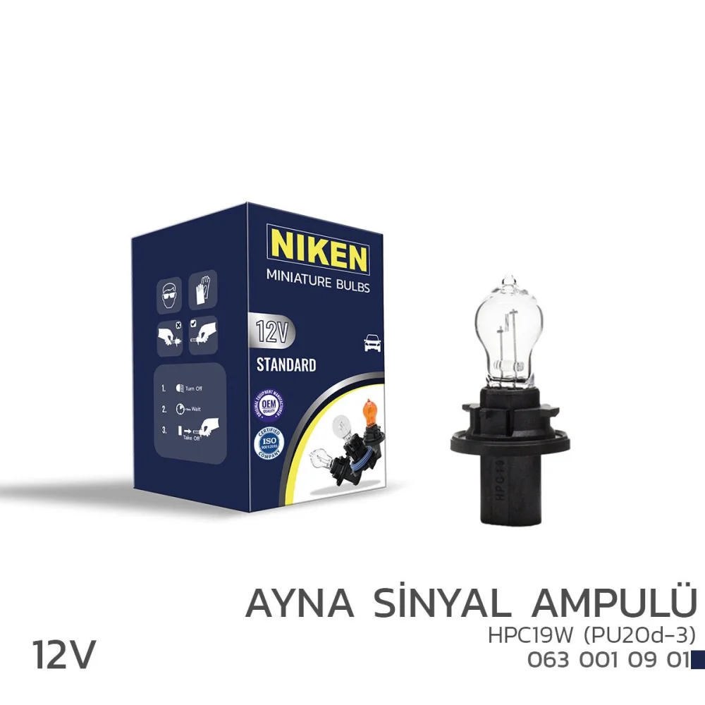 Niken 12V HPC19W Ayna Sinyal Ampulü (PU20d-3) 10’Lu