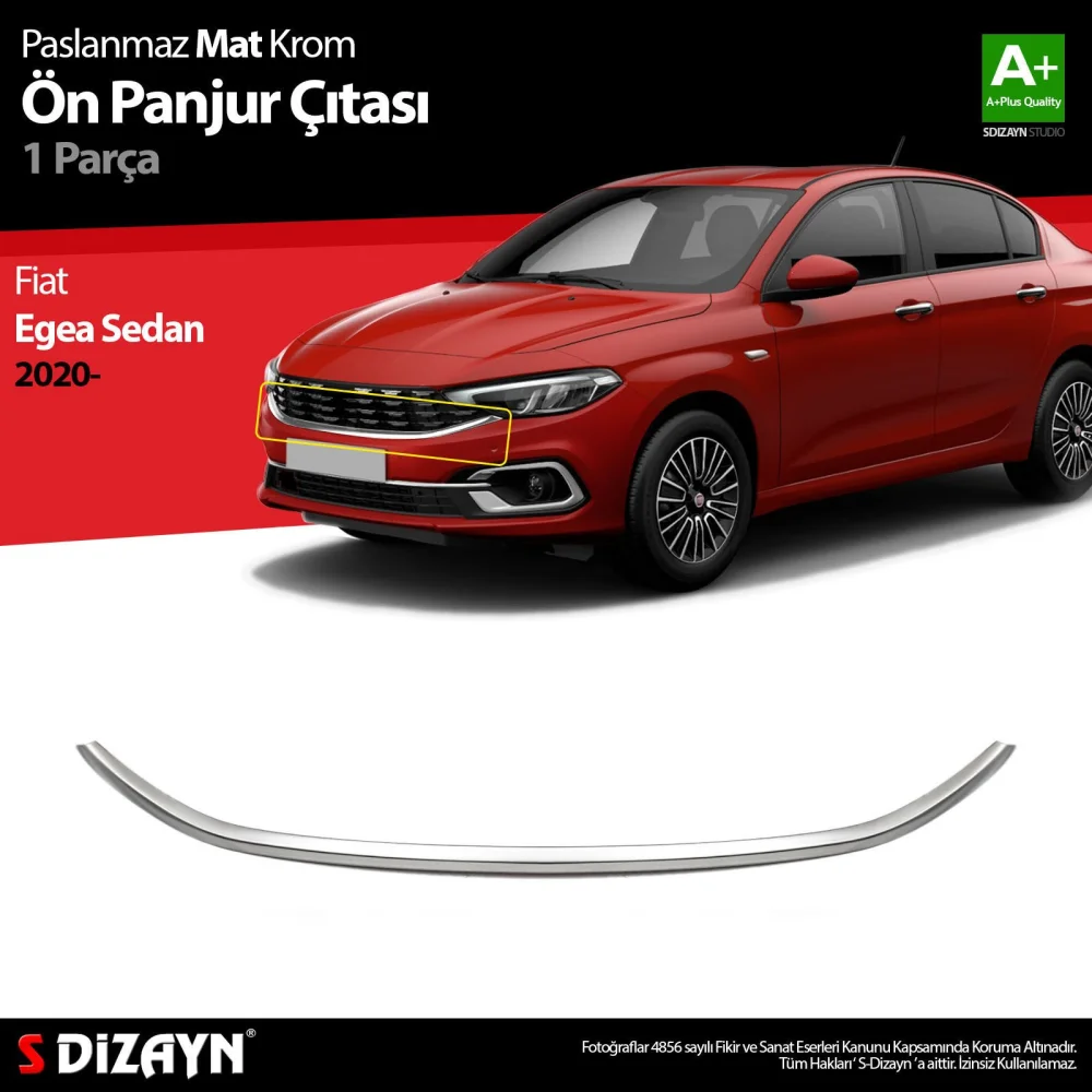 S-Dizayn Fiat Egea Sedan Krom Ön Panjur Çıtası 2020 Üzeri Mat Krom
