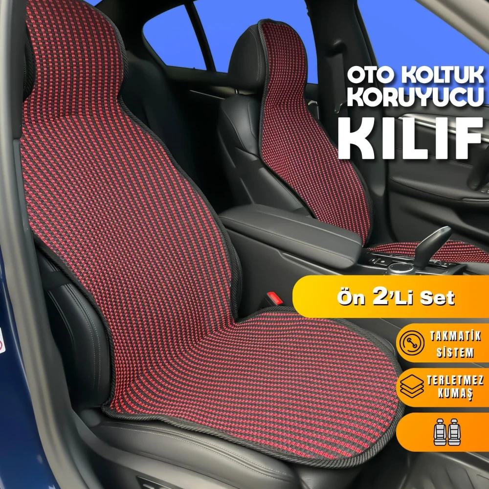 Audi A4 Uyumlu Koltuk Kılıfı Minder Çizgili Siyah Kırmızı 2+1 Ön Arka Set