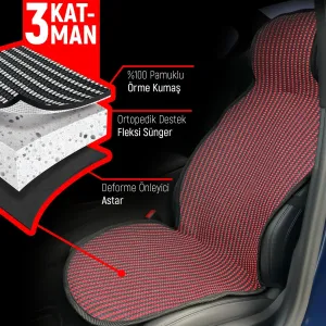 Alfa Romeo 147 Uyumlu Koltuk Kılıfı Minder Çizgili Siyah Kırmızı 2+1 Ön Arka Set thumb 3
