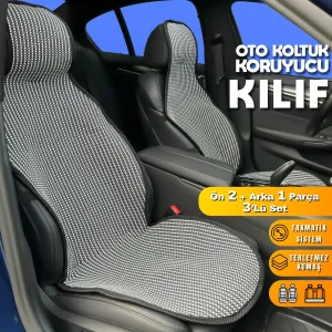 Toyota Runner Uyumlu Koltuk Kılıfı Minder Çizgili Füme Beyaz 2+1 Ön Arka Set thumb 1