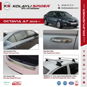 Skoda Octavia A7 Arka Difüzör Çıtası 3 Prç Krom 2013 ve Sonrası thumb 3