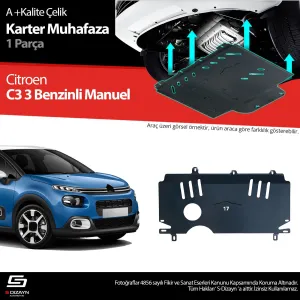 S-Dizayn Citroen C3 Benzin Manuel Vites Çelik Karter Muhafaza Koruma 2017-2023 A+ Kalite						                Araca &ouml;zel Karter Koruma 2mm HRP &Ccedil;elik