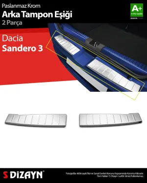 S-Dizayn Dacia Sandero 3 Krom Arka Tampon Eşiği 2 Prç 2020 Üzeri						                Araca &Ouml;zel Krom Aksesuar
&Uuml;r&uuml;n &Ouml;zellikleri:Krom &uuml;r