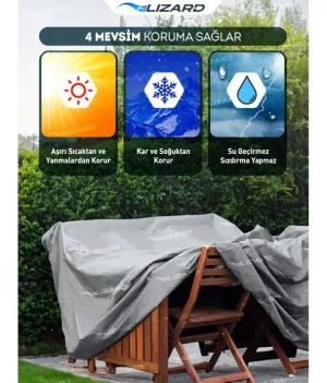 Masa Sandalye Bahçe Mobilya Koruma Kılıf Örtüsü Gri 260x160x80cm Su Geçirmez thumb 4