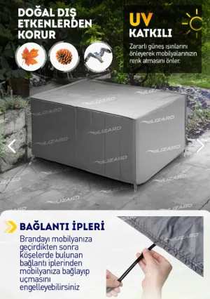 Mobilya Masa Sandalye Bahçe Koruma Kılıf Örtüsü Gri 320x200x75cm Su Geçirmez thumb 2