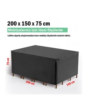 Bahçe Mobilya Masa Sandalye Koruma Kılıf Örtüsü Gri 200x150x75cm Su Geçirmez thumb 5
