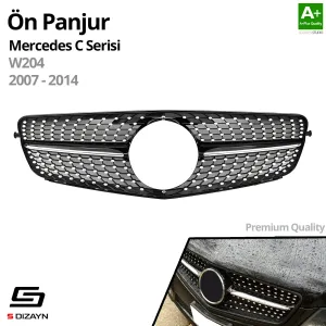 S-Dizayn Mercedes C-Class W204 Ön Panjur Parlak Siyah Piano Black Diamond Model 2007-2014 thumb 2