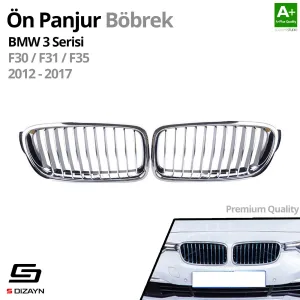 S-Dizayn Bmw 3 Serisi F30/F31/F35 Ön Panjur Böbrek Parlak Krom Düz Model 2012-2017 thumb 2