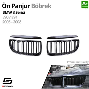 S-Dizayn Bmw 3 Serisi E90/E91 Ön Panjur Böbrek Parlak Siyah Piano Black M3 Model 2005-2008 thumb 2