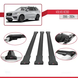 Volvo XC90 2015 ve Sonrası ile Uyumlu FLY Model Ara Atkı Tavan Barı SİYAH 3 ADET BAR thumb 5