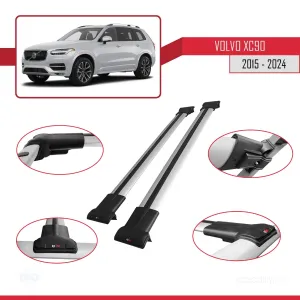 Volvo XC90 2015 ve Sonrası ile Uyumlu FLY Model Ara Atkı Tavan Barı GRİ thumb 4
