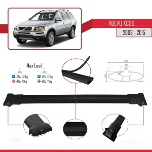 Volvo XC90 2003-2015 Arası ile uyumlu FLY Model Ara Atkı Tavan Barı SİYAH thumb 4
