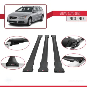 Volvo XC70 (US) 2008-2016 Arası ile Uyumlu FLY Model Ara Atkı Tavan Barı SİYAH 3 ADET BAR thumb 5