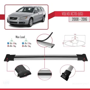 Volvo XC70 (US) 2008-2016 Arası ile Uyumlu FLY Model Ara Atkı Tavan Barı GRİ thumb 4