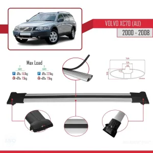 Volvo XC70 (AU) 2000-2008 Arası ile Uyumlu FLY Model Ara Atkı Tavan Barı GRİ thumb 4