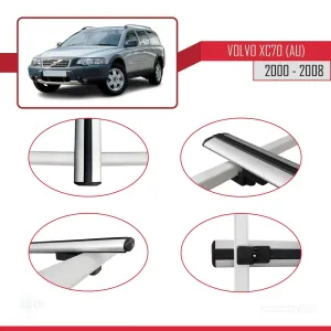 Volvo XC70 (AU) 2000-2008 Arası ile uyumlu Basic Model Ara Atkı Tavan Barı GRİ 3 ADET thumb 4
