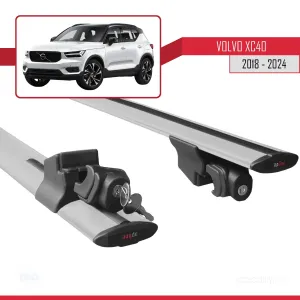 Volvo XC40 2018 ve Sonrası ile uyumlu HOOK Model Anahtar Kilitli Ara Atkı Tavan Barı GRİ thumb 5
