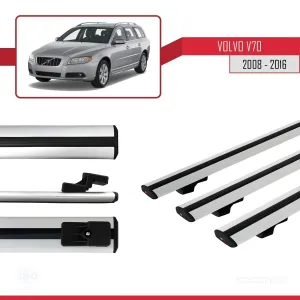 Volvo V70 2008-2016 Arası ile uyumlu Basic Model Ara Atkı Tavan Barı GRİ 3 ADET thumb 3