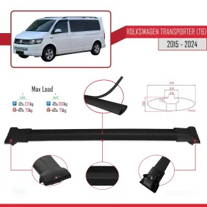 Volkswagen Transporter (T6) 2015 ve Sonrası ile uyumlu FLY Model Ara Atkı Tavan Barı SİYAH 3 ADET BAR thumb 4