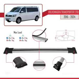 Volkswagen Transporter (T6) 2015 ve Sonrası ile uyumlu FLY Model Ara Atkı Tavan Barı GRİ 3 ADET BAR thumb 4