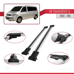 Volkswagen Transporter (T5) 2003-2015 Arası ile uyumlu FLY Model Ara Atkı Tavan Barı GRİ thumb 5