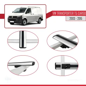 Volkswagen Transporter (T5) 2003-2015 Arası ile uyumlu Basic Model Ara Atkı Tavan Barı GRİ 3 ADET thumb 4