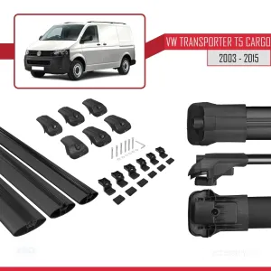Volkswagen Transporter (T5) 2003-2015 Arası ile uyumlu ACE-1 Ara Atkı Tavan Barı SİYAH 3 ADET BAR thumb 5