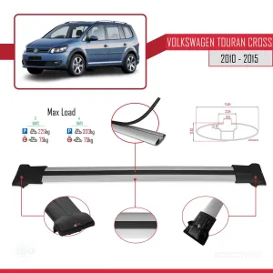 Volkswagen Touran CROSS 2010-2015 Arası ile Uyumlu FLY Model Ara Atkı Tavan Barı GRİ 3 ADET BAR thumb 4