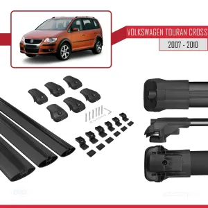 Volkswagen Touran CROSS 2007-2010 Arası ile uyumlu ACE-1 Ara Atkı Tavan Barı SİYAH 3 ADET BAR thumb 5