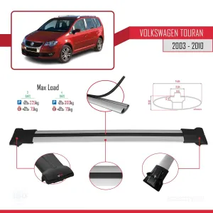 Volkswagen Touran 2003-2010 Arası ile Uyumlu FLY Model Ara Atkı Tavan Barı GRİ 3 ADET BAR thumb 4