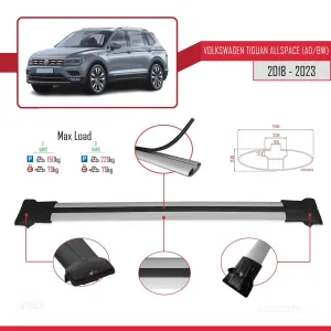 Volkswagen Tiguan Allspace (AD/BW) 2018-2023 Arası ile Uyumlu FLY Model Ara Atkı Tavan Barı GRİ thumb 4