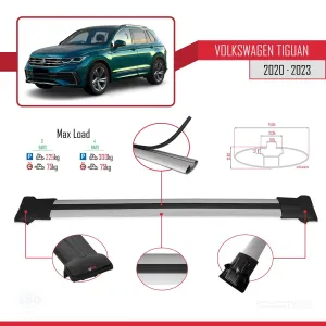Volkswagen Tiguan 2020-2023 Arası ile Uyumlu FLY Model Ara Atkı Tavan Barı GRİ 3 ADET BAR thumb 4
