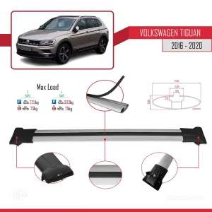 Volkswagen Tiguan 2016-2020 Arası ile Uyumlu FLY Model Ara Atkı Tavan Barı GRİ 3 ADET BAR thumb 4