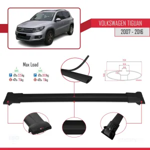 Volkswagen Tiguan 2007-2016 Arası ile Uyumlu FLY Model Ara Atkı Tavan Barı SİYAH 3 ADET BAR thumb 4