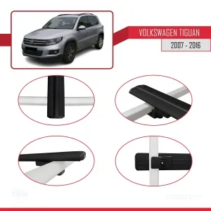 Volkswagen Tiguan 2007-2016 Arası ile uyumlu Basic Model Ara Atkı Tavan Barı SİYAH 3 ADET thumb 4