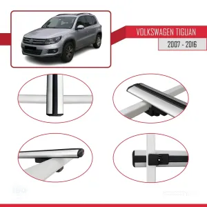 Volkswagen Tiguan 2007-2016 Arası ile uyumlu Basic Model Ara Atkı Tavan Barı GRİ 3 ADET thumb 4