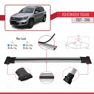 Volkswagen Tiguan 2007-2016  Arası ile Uyumlu FLY Model Ara Atkı Tavan Barı GRİ 3 ADET BAR thumb 4