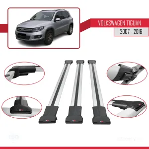 Volkswagen Tiguan 2007-2016  Arası ile Uyumlu FLY Model Ara Atkı Tavan Barı GRİ 3 ADET BAR thumb 5