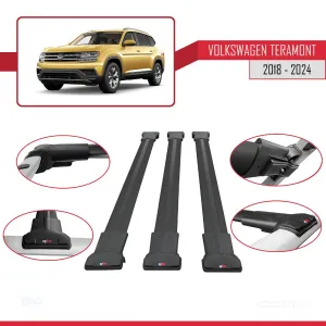 Volkswagen Teramont 2018 Ve Sonrası ile uyumlu Fly Model Ara Atkı Tavan Barı SİYAH 3 ADET BAR thumb 5